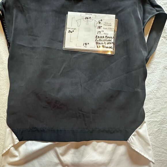 Zara Washed Black & White Modern High Low Blouse with Ribbon Bow Size XS - Picture 13 of 13